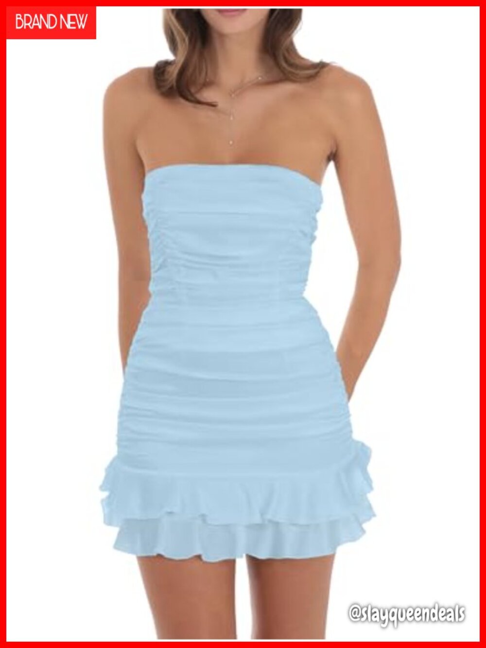Women's Sexy Strapless Mesh Ruffle Mini Party Dress Bow Tie Backless